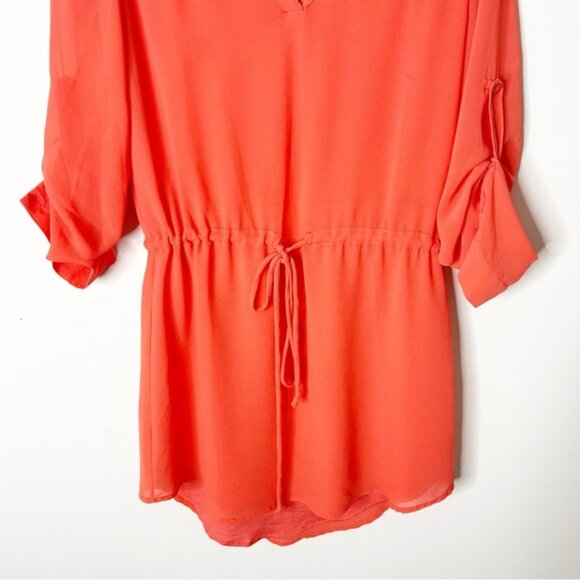Naked Zebra V-neck Drawstring Tunis Shirt Dress Coral Pink Red Size Small - Picture 4 of 14